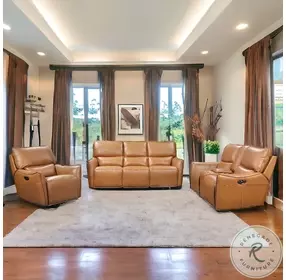 Portico Leather Dual Power Reclining Console Loveseat