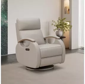 Pratt Gable Dove Leather Swivel Glider Power Recliner with Power Lumbar and USB Charging