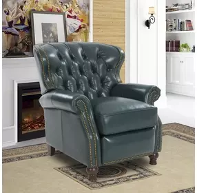 Presidential Highland Emerald Leather Push Thru The Arms Recliner with Nailhead Trim