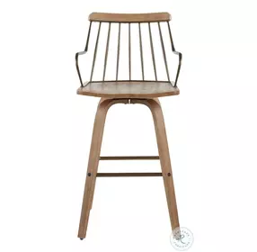 Preston White Washed Wood And Antique Copper Metal Swivel Counter Height Stool