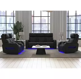 Ascend Black Leather 75" Power Reclining Loveseat with USB Charging and LED
