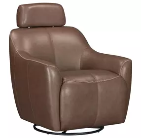 Milanoir Renaissance Tobacco Leather Upholstered Swivel Gliding Accent Chair