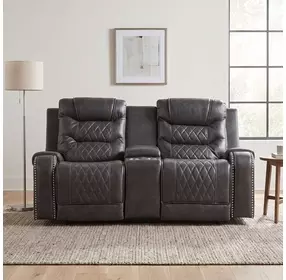 Putnam Gray 78" Double Glider Reclining Center Console Loveseat