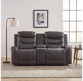 Putnam Gray Double 78" Power Reclining Center Console Loveseat
