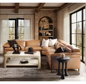 Jericho Rich Toffey Brown Leather 5 Piece Modular Power Reclining Sectional with Power Headrest