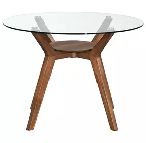 Oscar Walnut and Teal 42" Round Glass Top Dining Set with 4 Cushion Chairs