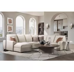 Live Beautifully Beige Performance Fabric 5 Piece Modular Power Reclining Optimus Sectional with Power Headrest