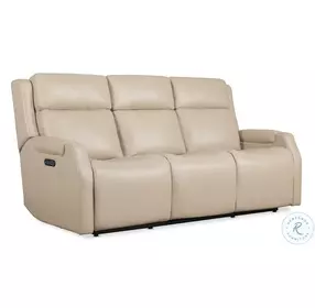Chesterfield Salvo Beige Leather Zero Gravity Power Sofa with Power Headrests And Lumbar