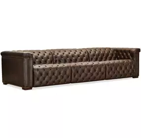 Savion Deux 43" Brown 3-Seater 126" Sofa with Dual Power Recliners and Triple Power Headrests