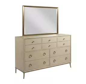 Lenox Alabaster and Gold 10 Drawer Ventura Dresser with Rectangular Anaheim Mirror
