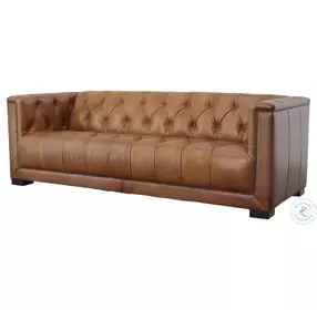Dobbs Rustic Camel Leather 90" Sofa