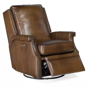 Collin Checkmate Pawn Leather Swivel Glider Power Recliner