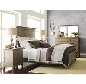 Heritage Timber Sandstone 9 Drawer Westwood Bureau with Rectangular Mirror
