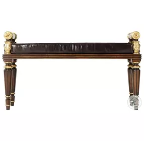 Rep.li.ca Antique Ramsey Mahogany And Italian Gold Rub Upholstered Tufted The Hall Bench
