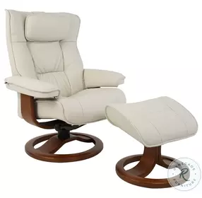 Regent Ivory Leather Small Recliner with Ottoman