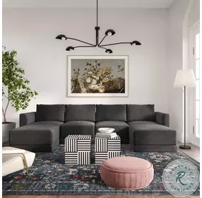 Willow Charcoal Velvet Ottoman