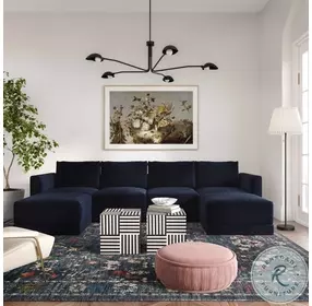 Willow Navy Velvet Ottoman