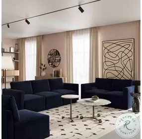 Willow Navy Velvet Modular Loveseat