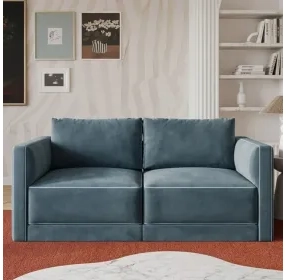 Willow Misty Blue Velvet Modular 74" Loveseat