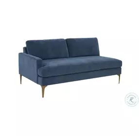 Serena Blue Velvet LAF Loveseat with Brass Legs