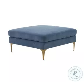 Serena Blue Velvet Ottoman with Brass Legs
