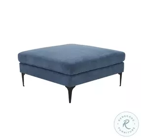 Serena Blue Velvet Ottoman with Black Legs