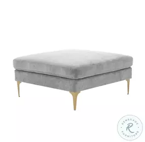 Serena Gray Velvet Ottoman with Brass Legs