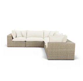 Cali Natural Performance Fabric & Natural Wicker Modular Outdoor L-Sectional