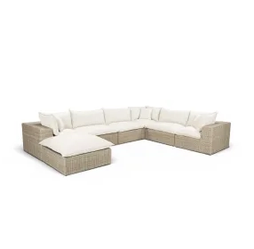 Cali Natural Performance Fabric & Natural Wicker Modular Outdoor Large Chaise Sectional