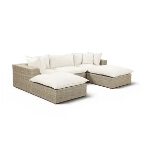 Cali Natural Performance Fabric & Natural Wicker Modular Outdoor Small U-Chaise Sectional