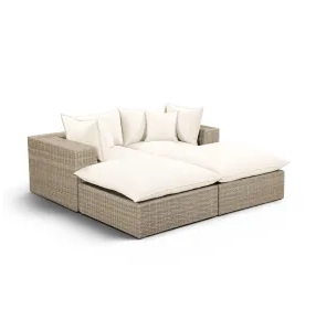 Cali Natural Performance Fabric & Natural Wicker Modular Outdoor Double Chaise