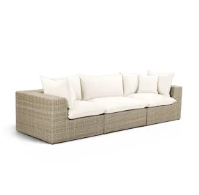 Cali Natural Performance Fabric & Natural Wicker 121" Modular Outdoor Sofa