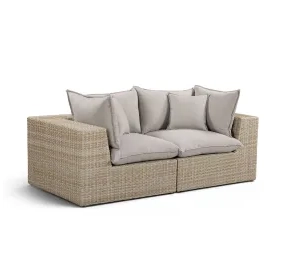 Cali Light Gray Fabric & Natural Wicker Modular Outdoor Loveseat
