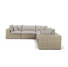Cali Light Gray Fabric & Natural Wicker Modular Outdoor L-Sectional