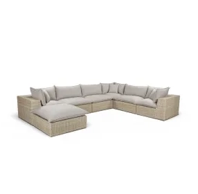 Cali Light Gray Fabric & Natural Wicker Modular Outdoor Large Chaise Sectional