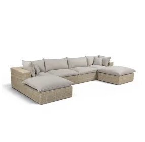 Cali Light Gray Fabric & Natural Wicker Modular Outdoor U-Chaise Sectional