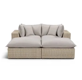 Cali Light Gray Fabric & Natural Wicker Modular Outdoor Double Chaise