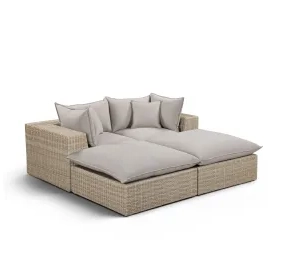 Cali Light Gray Fabric & Natural Wicker Modular Outdoor Double Chaise