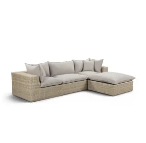 Cali Light Gray Fabric & Natural Wicker Modular Outdoor Sectional