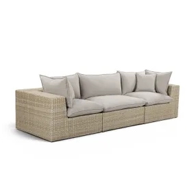 Cali Light Gray Fabric & Natural Wicker Modular Outdoor Sofa