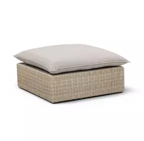 Cali Light Gray Performance Fabric & Natural Wicker Outdoor Ottoman