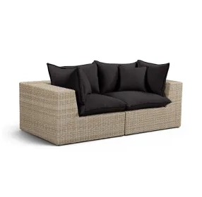 Cali Black Fabric & Natural Wicker Modular Outdoor Loveseat