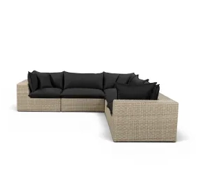 Cali Black Fabric & Natural Wicker Modular Outdoor L-Sectional