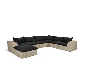 Cali Black Fabric & Natural Wicker Modular Outdoor Large Chaise Sectional