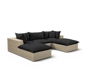 Cali Black Fabric & Natural Wicker Modular Outdoor Small U-Chaise Sectional