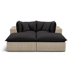 Cali Black Fabric & Natural Wicker Modular Outdoor Double Chaise