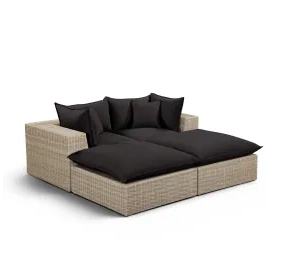 Cali Black Fabric & Natural Wicker Modular Outdoor Double Chaise