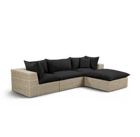 Cali Black Fabric & Natural Wicker Modular Outdoor Sectional