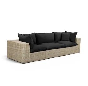 Cali Black Fabric & Natural Wicker Modular Outdoor Sofa