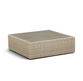Cali Black Performance Fabric & Natural Wicker Outdoor Ottoman